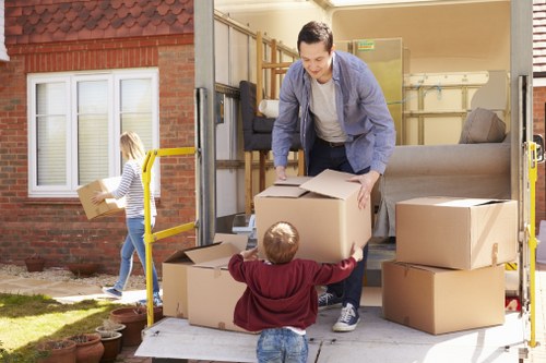Moving boxes and furniture prepared for a Hackney relocation