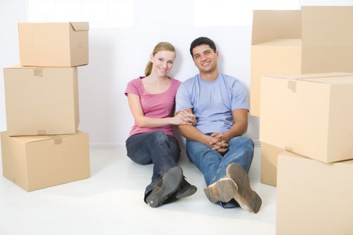 Office removals setup in Hackney with boxes and equipment