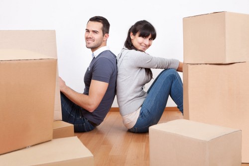 Office boxes labelled for a smooth move in Hackney